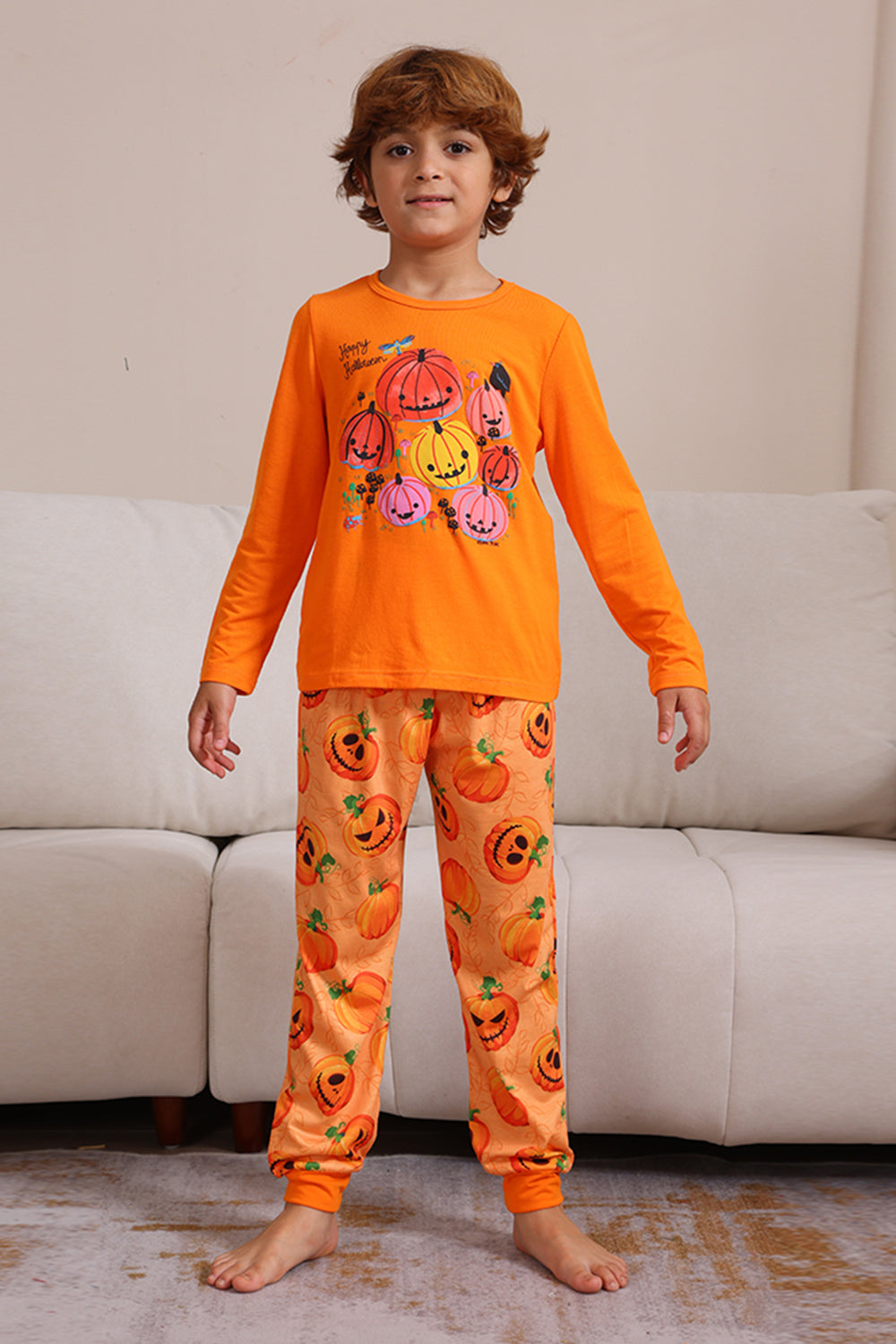 Conjunto de pijama familiar de calabaza naranja de Halloween