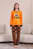 Conjunto de pijama familiar de manga larga de Halloween naranja a juego