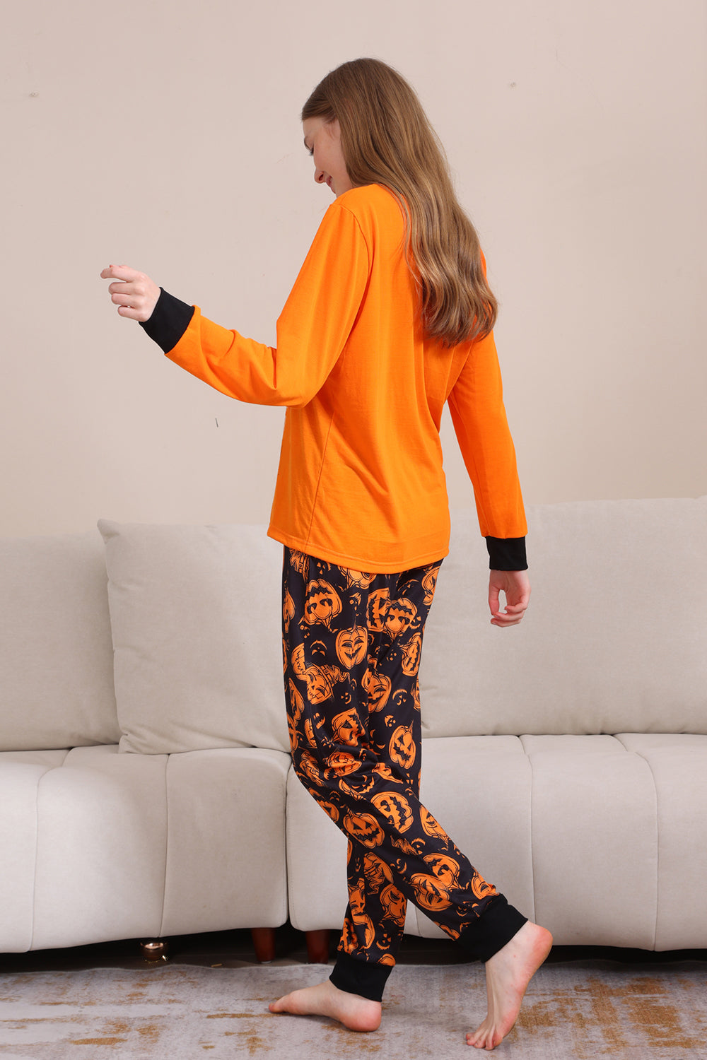 Conjunto de pijama familiar de manga larga de Halloween naranja a juego
