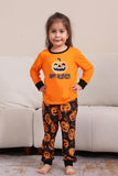 Conjunto de pijama familiar de manga larga de Halloween naranja a juego