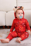 Conjunto de pijama familiar con capucha con estampado rojo