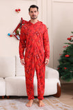 Conjunto de pijama familiar con capucha con estampado rojo