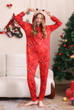 Conjunto de pijama familiar con capucha con estampado rojo
