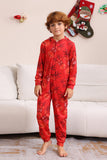 Conjunto de pijama familiar con capucha con estampado rojo