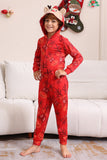 Conjunto de pijama familiar con capucha con estampado rojo