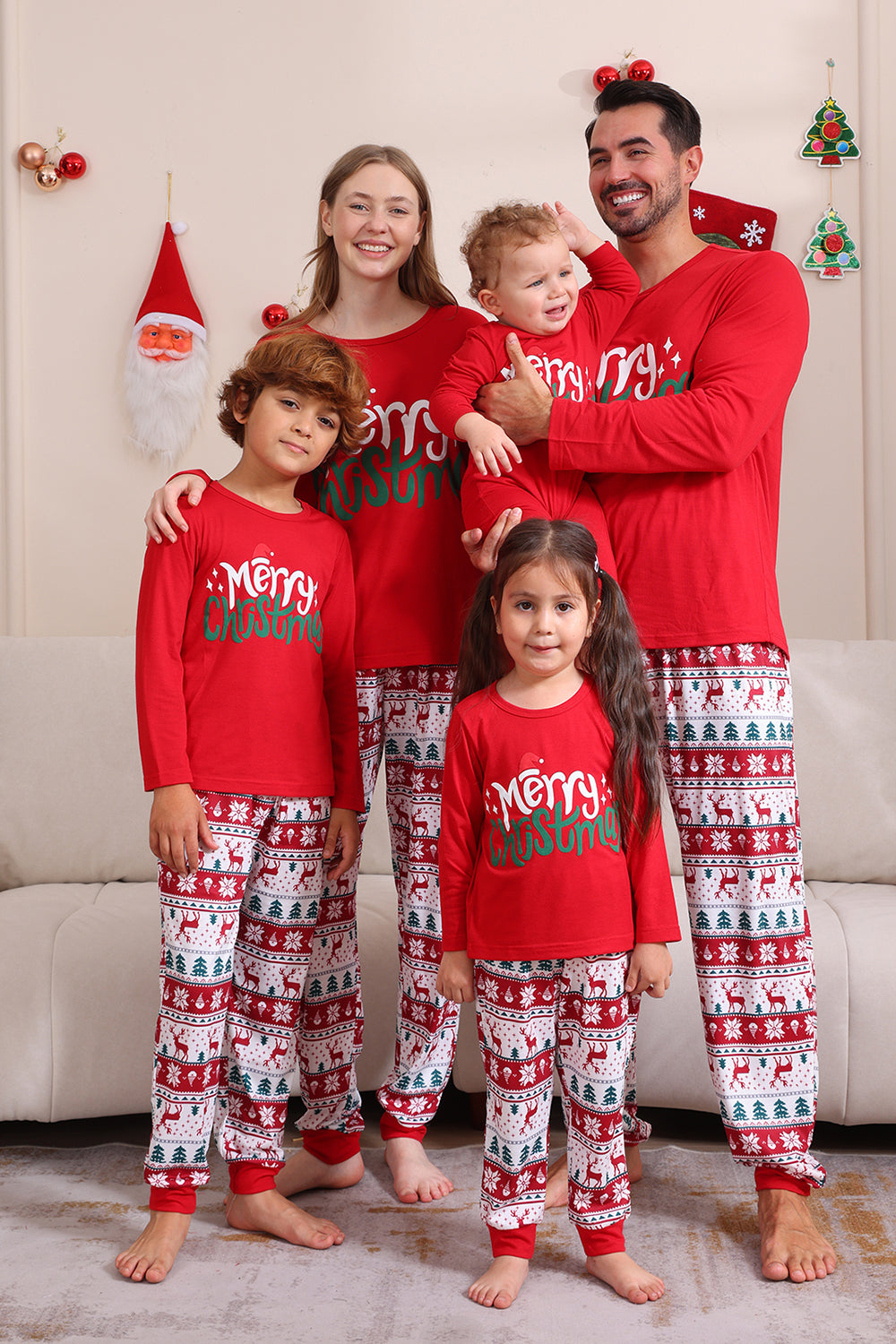Conjunto de pijama familiar navideño rojo a juego