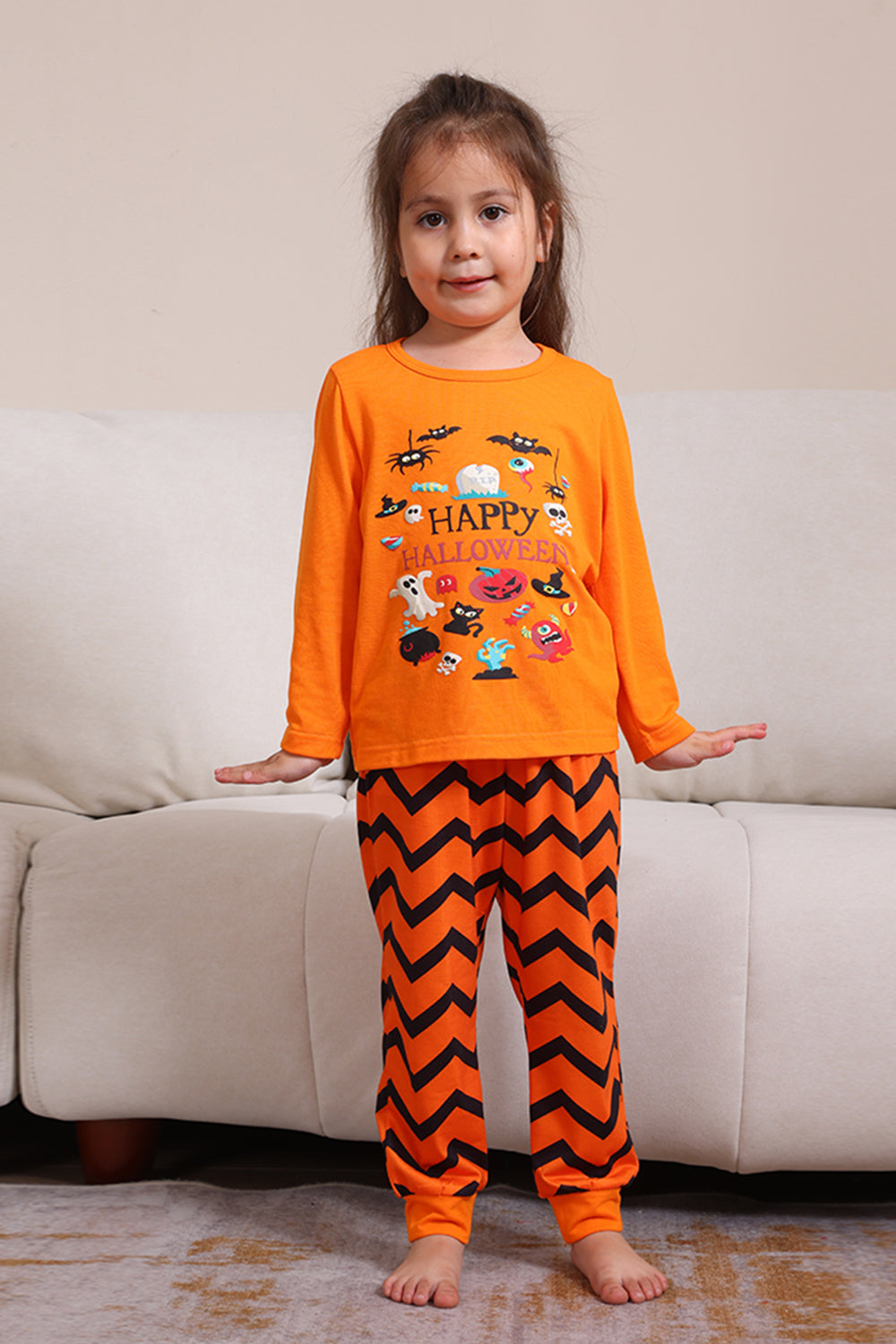 Conjunto de pijama a juego familiar de Halloween naranja