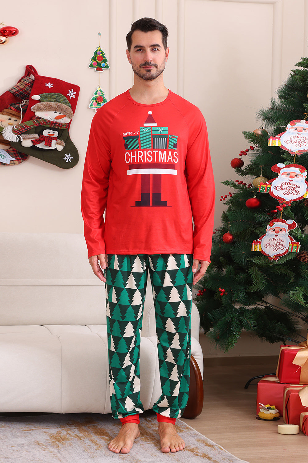 Estampado Rojo Navidad Familia Conjunto de Pijama a Juego