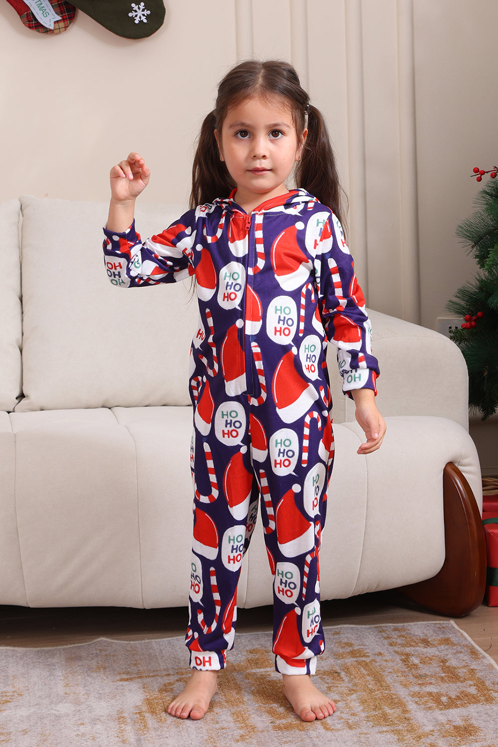Conjunto de pijama azul oscuro Conjunto de pijama familiar con estampado de sombrero rojo