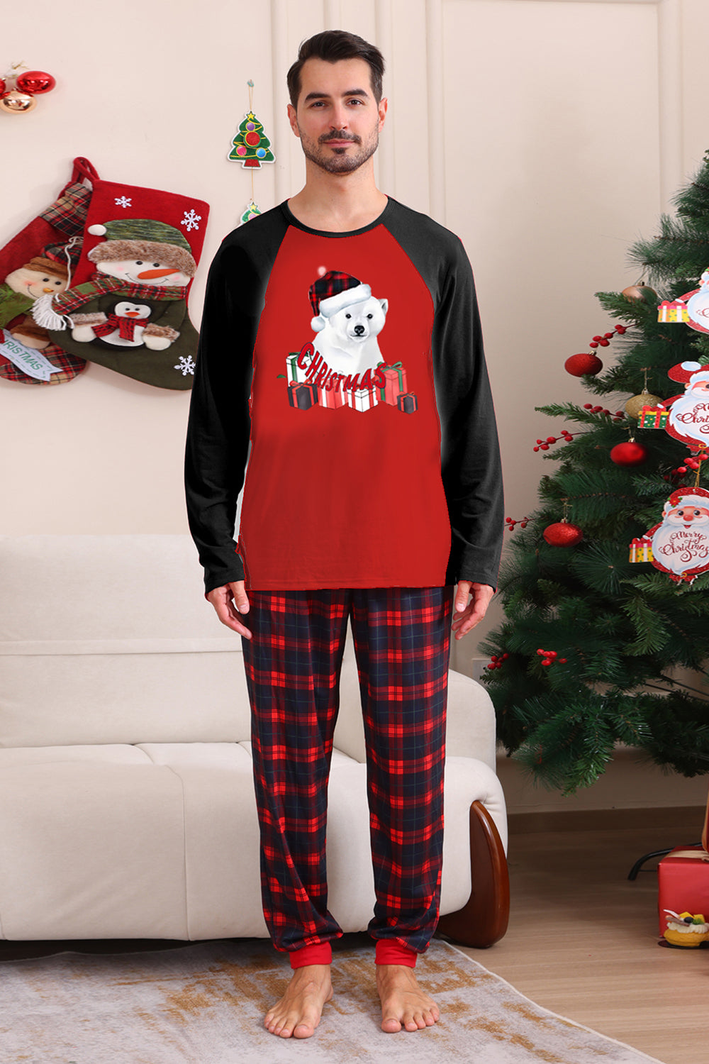 Oso Rojo Querido Feliz Navidad Conjunto de pijama familiar