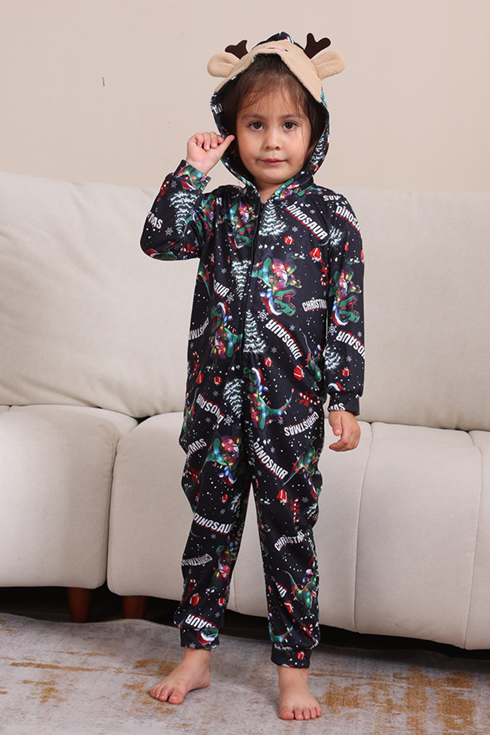 Pijama con capucha a juego familiar azul marino navideño