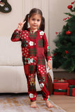 Pijama familiar navideño de muñeco de nieve con capucha a cuadros burdeos
