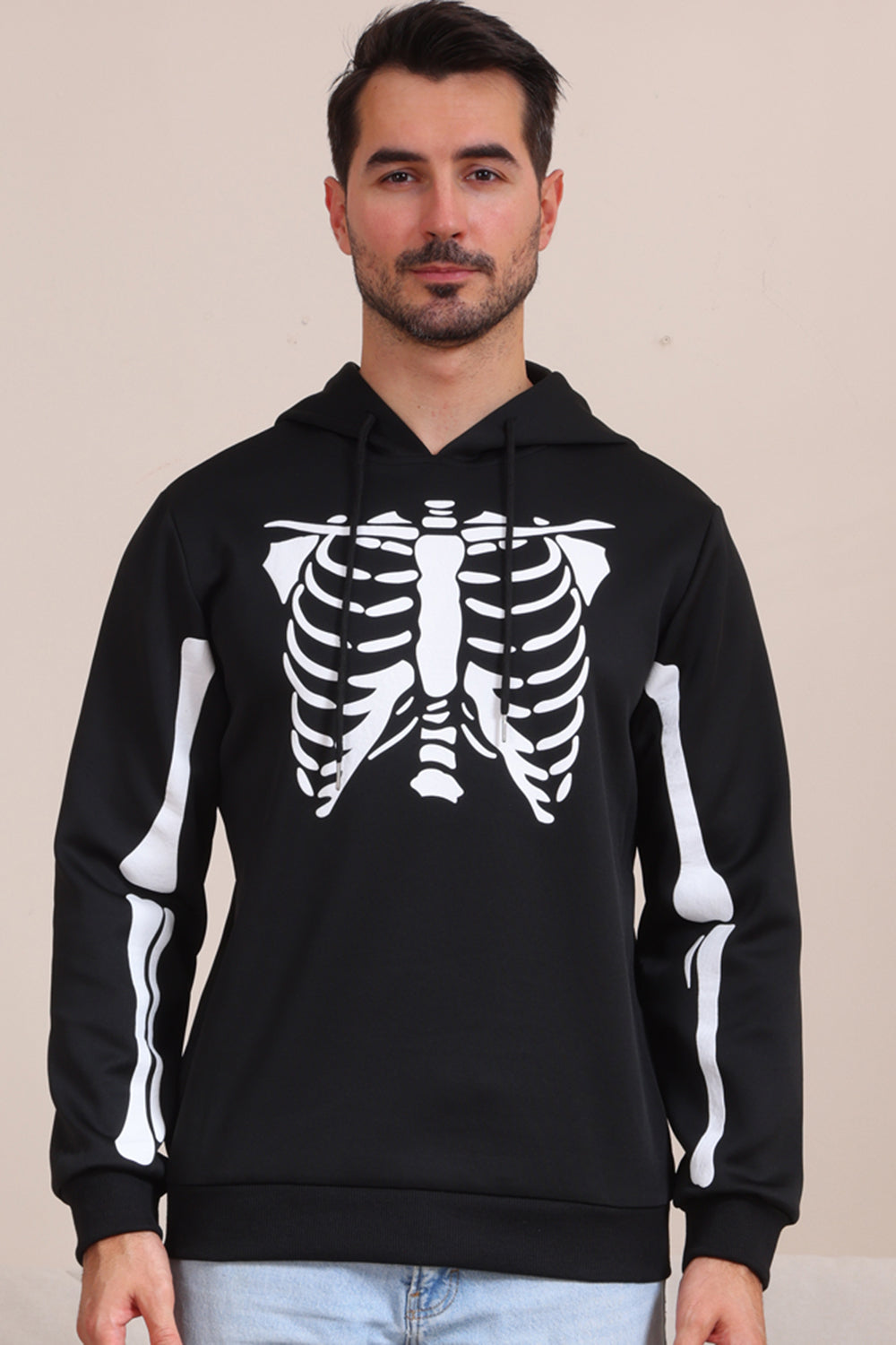 Sudaderas familiares de Halloween con capucha Black Skeleton