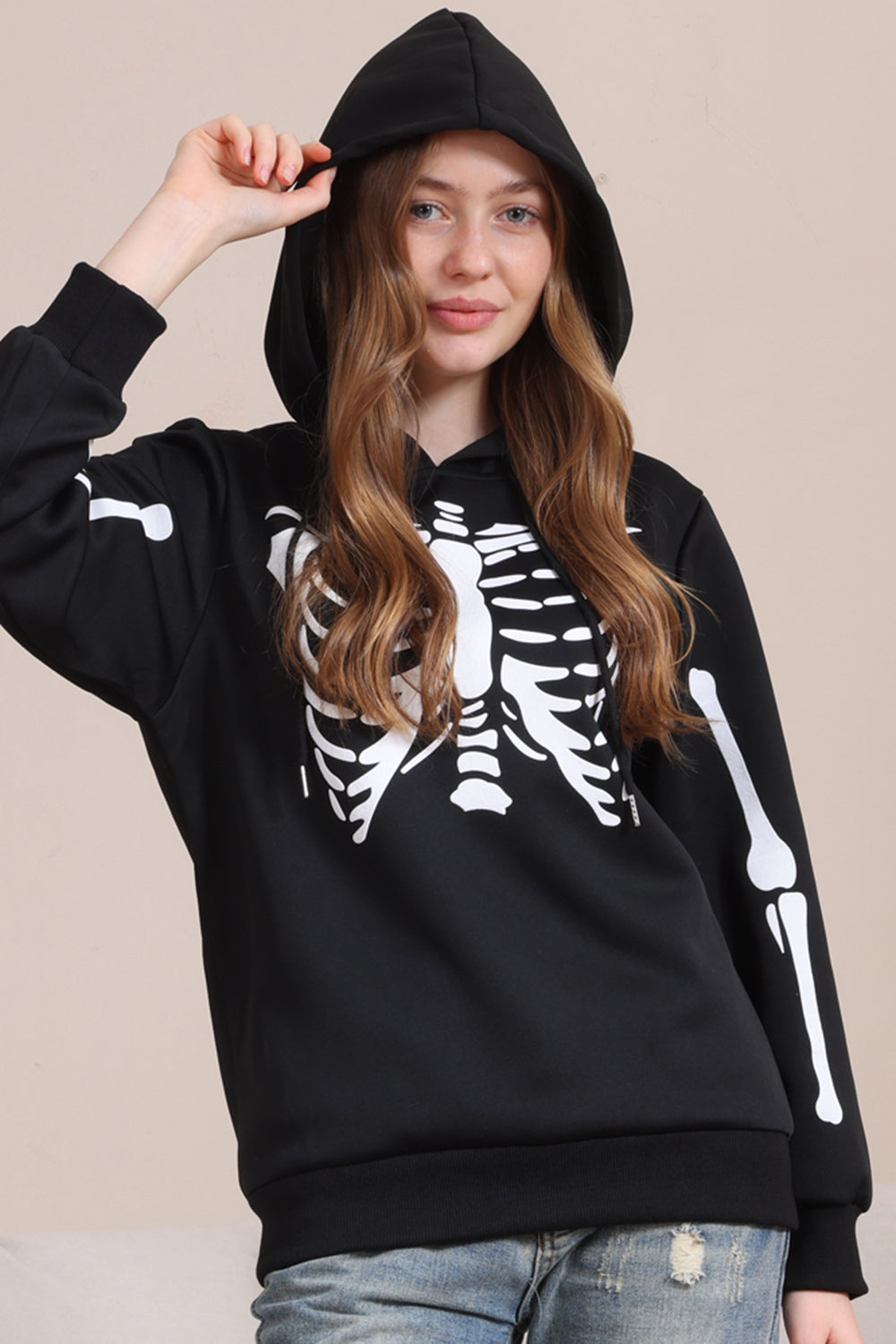 Sudaderas familiares de Halloween con capucha Black Skeleton