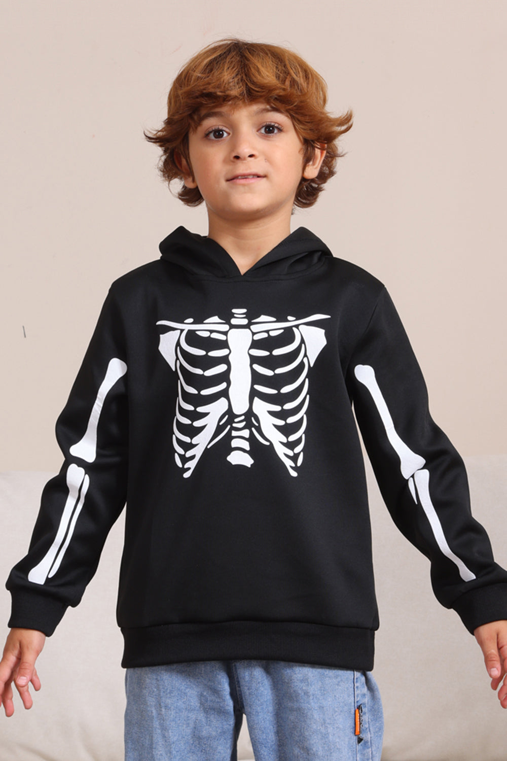 Sudaderas familiares de Halloween con capucha Black Skeleton