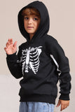 Sudaderas familiares de Halloween con capucha Black Skeleton