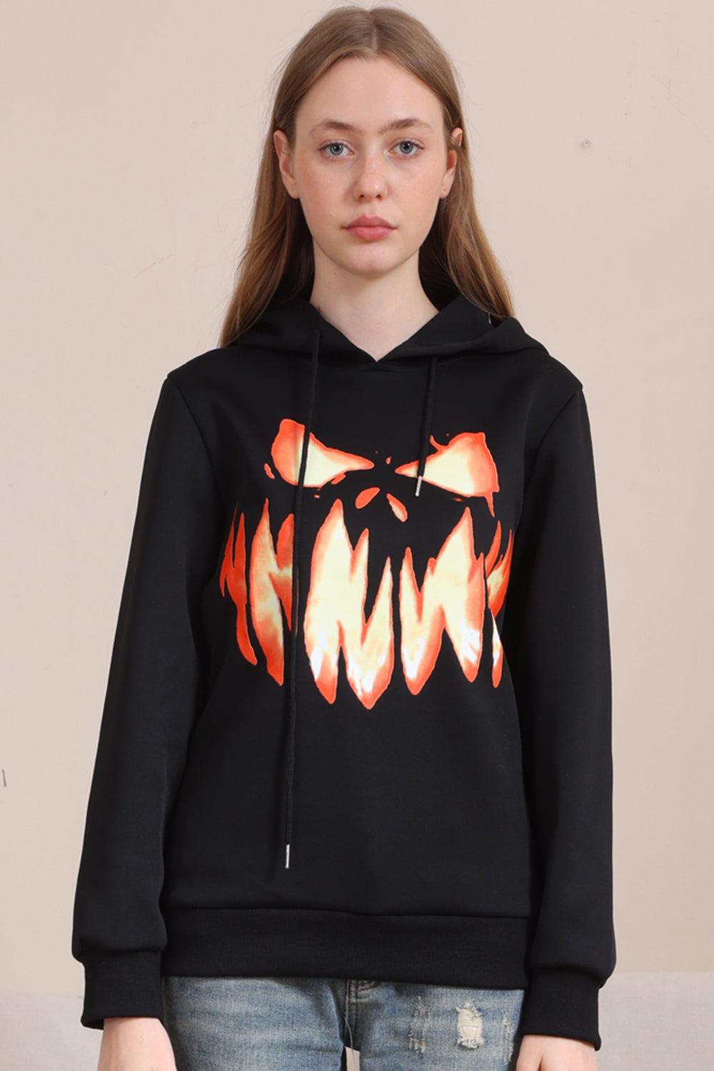 Sudaderas familiares de Halloween con capucha Black Devil Pumpkin Print