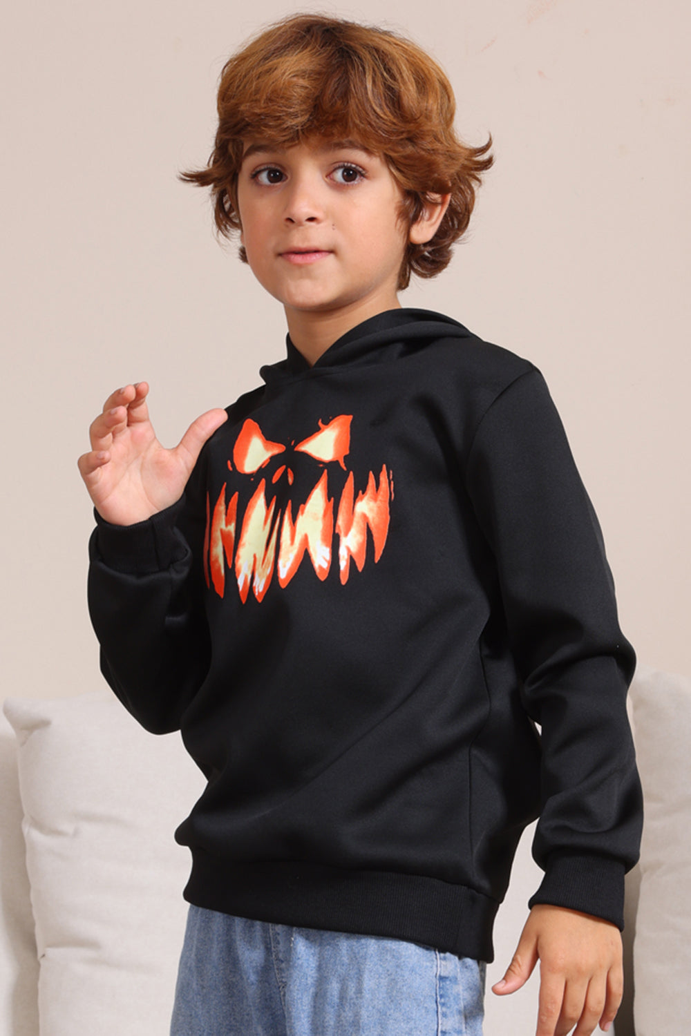 Sudaderas familiares de Halloween con capucha Black Devil Pumpkin Print
