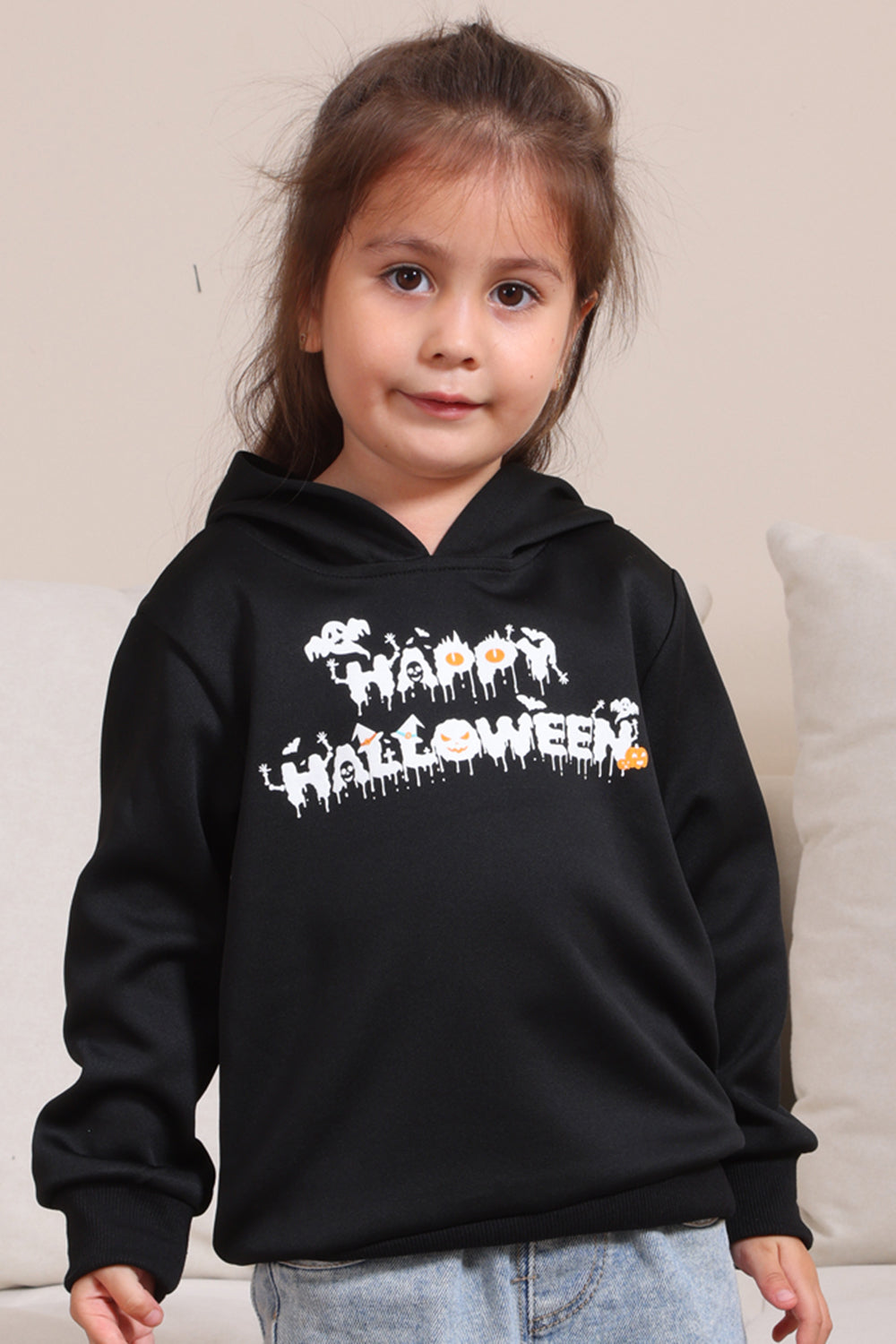 Sudaderas familiares con capucha con estampado de texto de Halloween negro