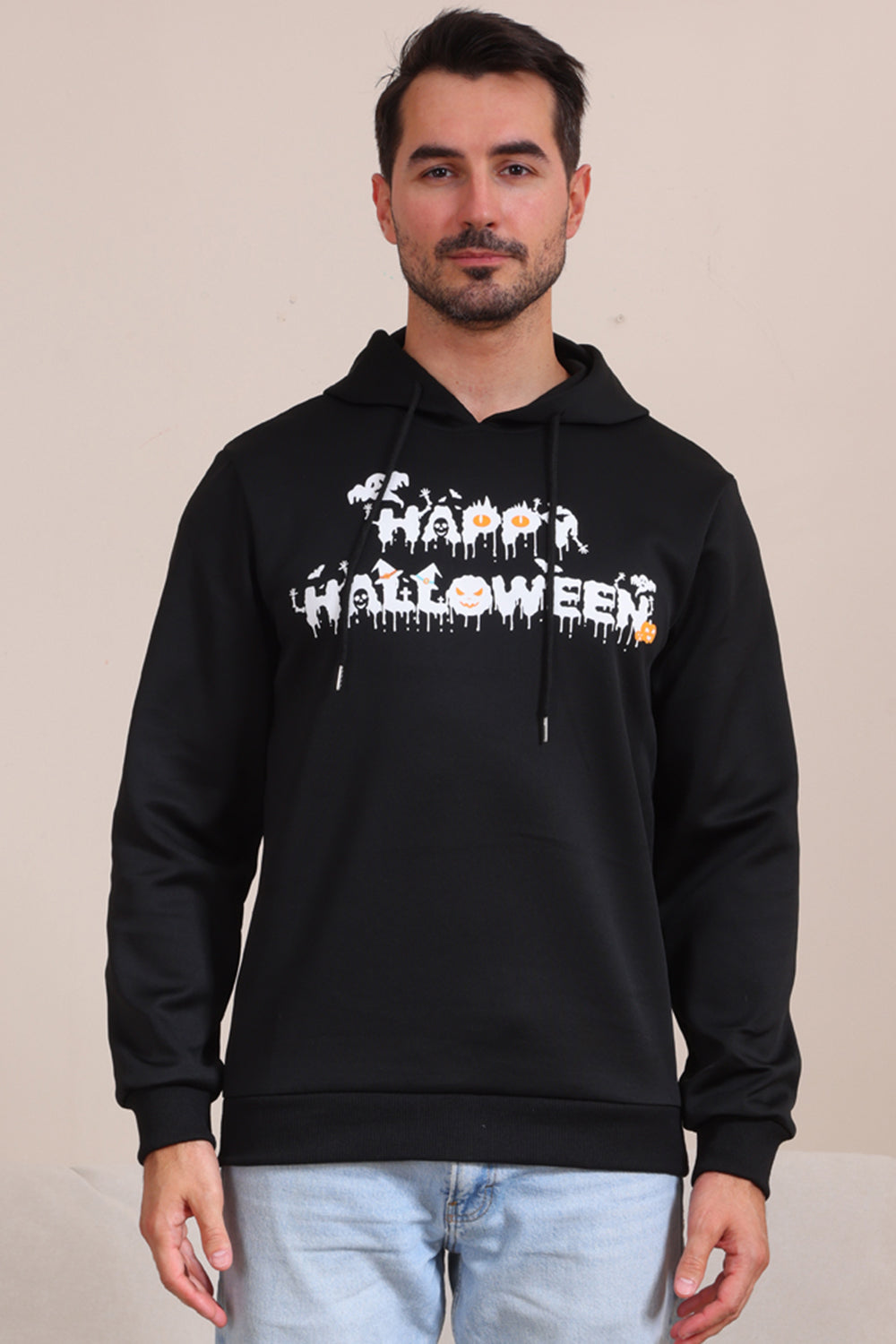 Sudaderas familiares con capucha con estampado de texto de Halloween negro