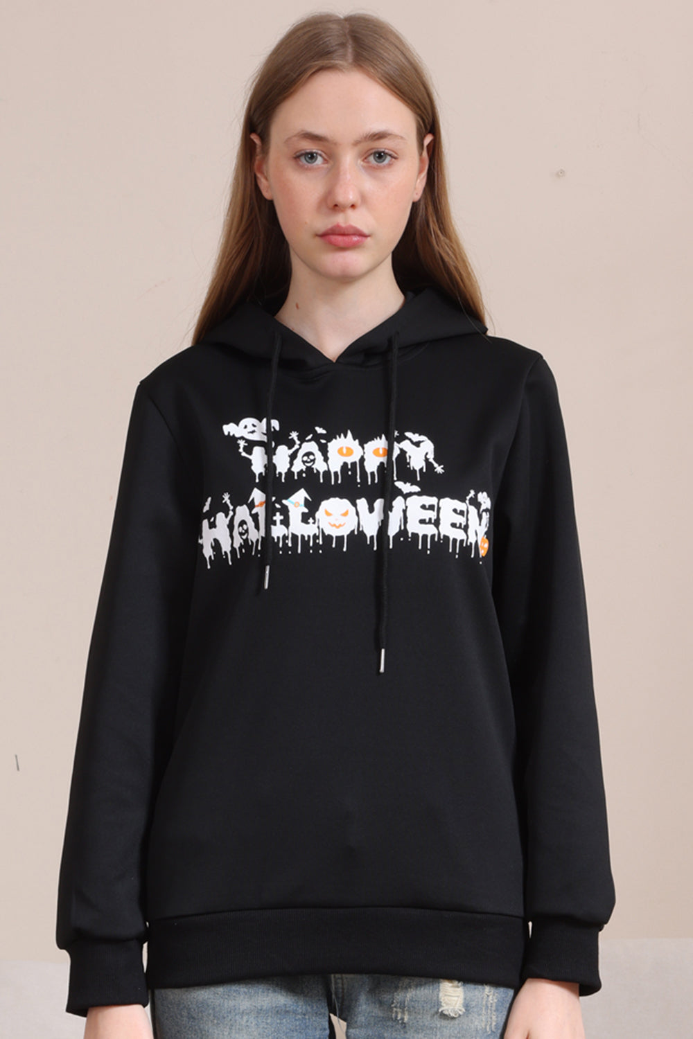 Sudaderas familiares con capucha con estampado de texto de Halloween negro