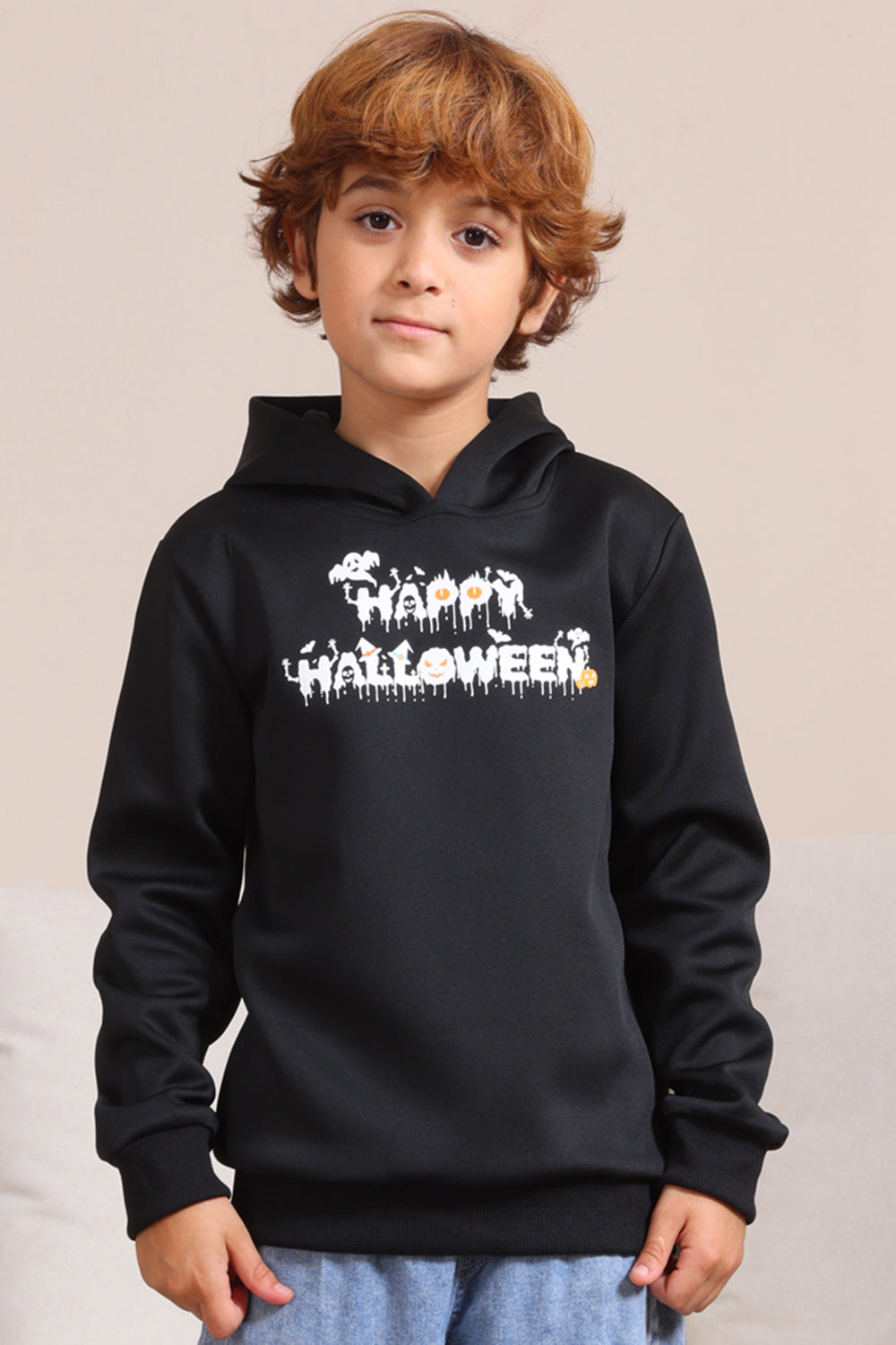 Sudaderas familiares con capucha con estampado de texto de Halloween negro
