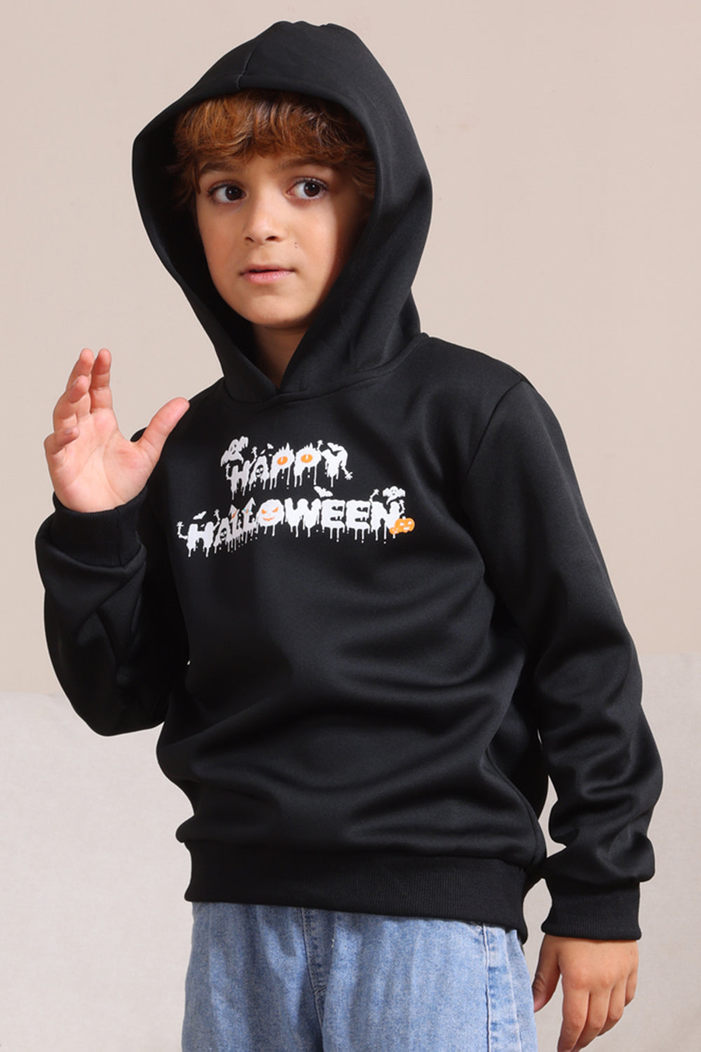 Sudaderas familiares con capucha con estampado de texto de Halloween negro