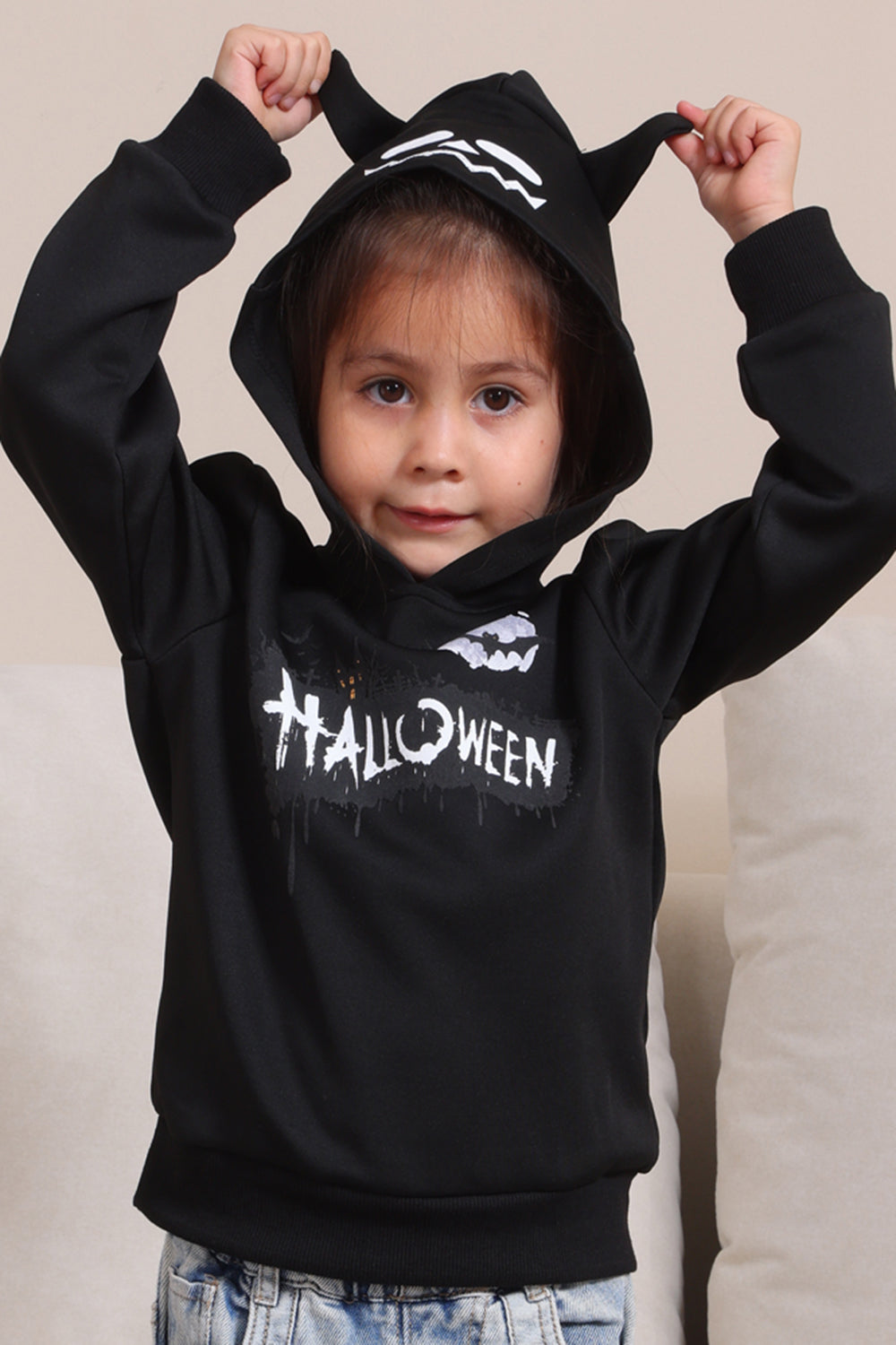 Sudadera con capucha de disfraz familiar de Halloween negro