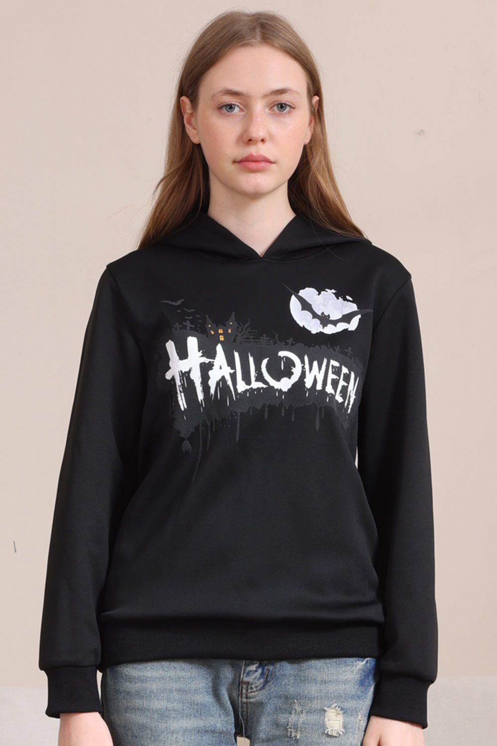 Sudadera con capucha de disfraz familiar de Halloween negro