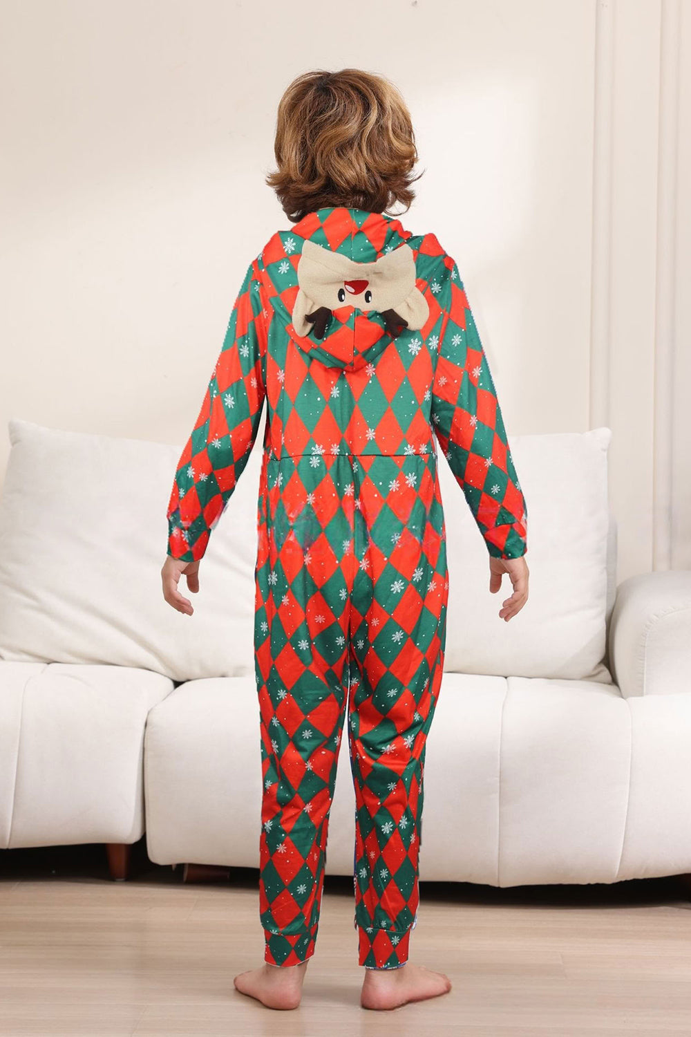 Pijamas familiares a juego de cuadros estampados con copos de nieve verde rojo