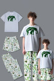 Pijamas familiares de manga corta con estampado floral verde blanco a juego