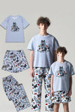 Pijama familiar de manga corta estampado gris a juego