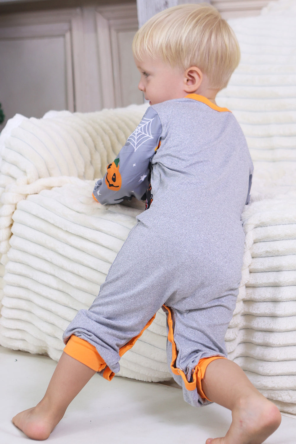 Pijamas de Halloween familiares de manga larga estampados grises