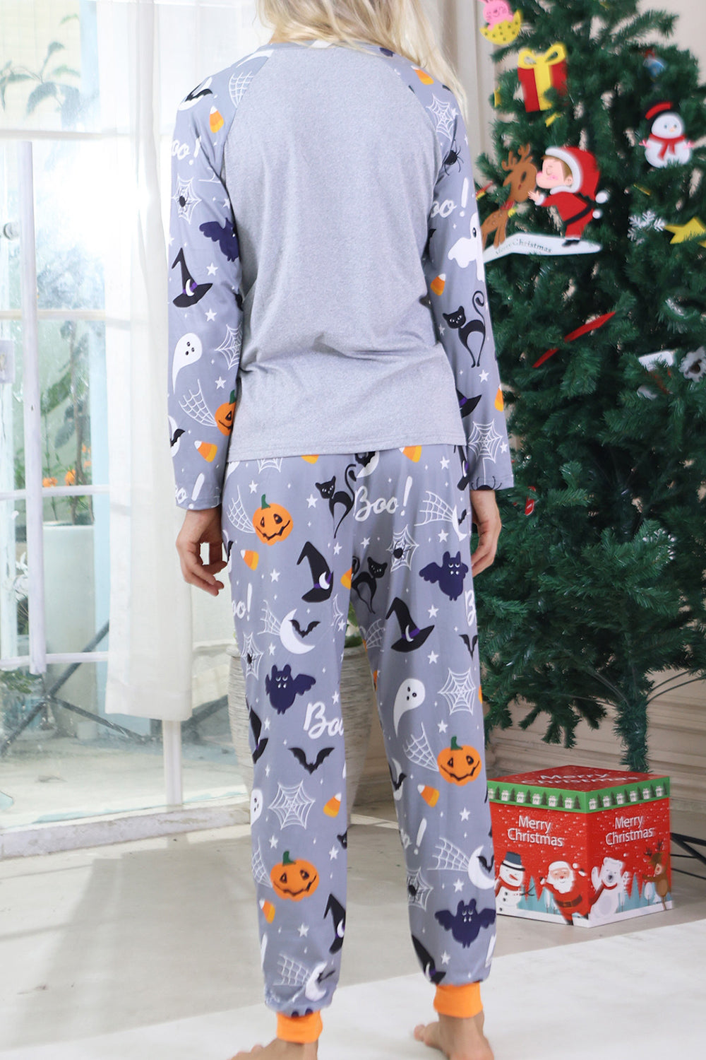 Pijamas de Halloween familiares de manga larga estampados grises