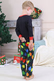Pijamas familiares a juego con bombilla azul marino de manga larga impresa