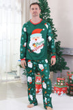 Pijamas de Navidad Familiares de Manga Larga con Estampado de Santa Verde Oscuro