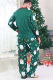 Pijamas de Navidad Familiares de Manga Larga con Estampado de Santa Verde Oscuro