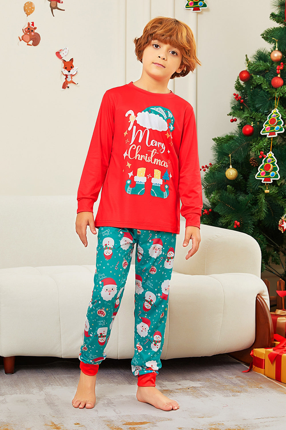 Pijamas a juego para la familia con estampado de Santa Claus de Merry Christmas rojo
