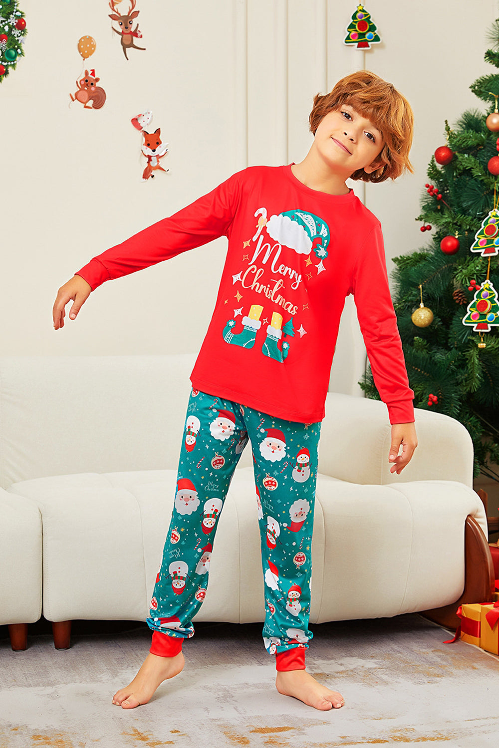 Pijamas a juego para la familia con estampado de Santa Claus de Merry Christmas rojo