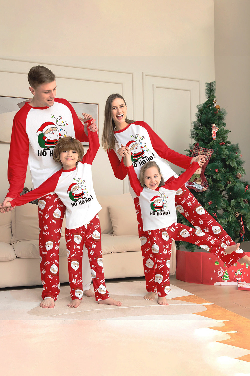 Pijamas de Navidad a juego con estampado de Santa Claus rojo