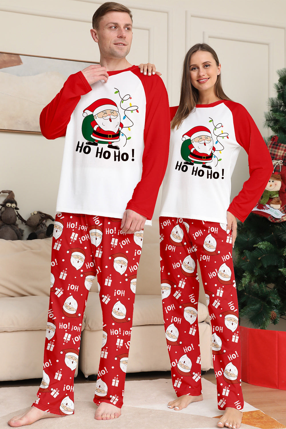 Pijamas de Navidad a juego con estampado de Santa Claus rojo