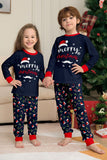 Conjunto de pijamas a juego con estampado de feliz Navidad en azul marino