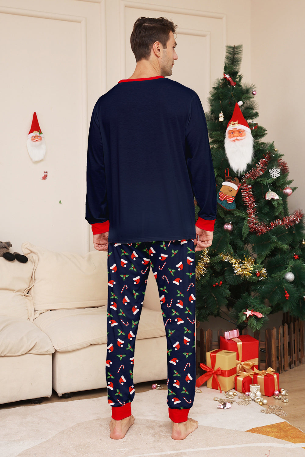 Conjunto de pijamas a juego con estampado de feliz Navidad en azul marino