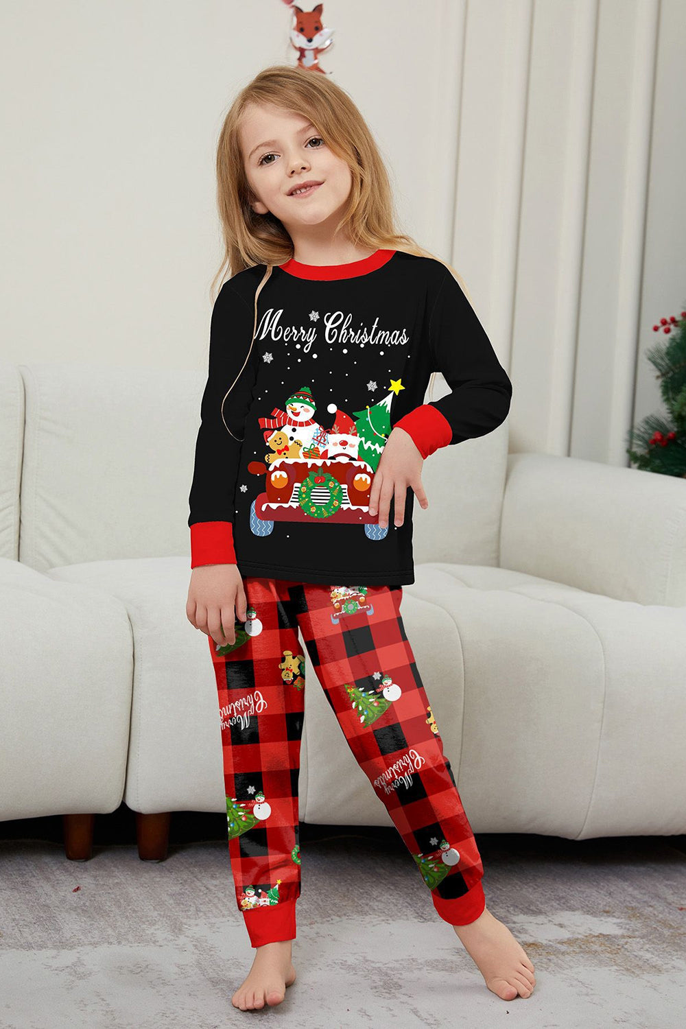 Conjunto de pijamas a juego para la familia a cuadros Merry Christmas con estampado rojo negro