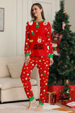 Conjunto de pijamas a juego para familias con estampado rojo acogedor de Navidad