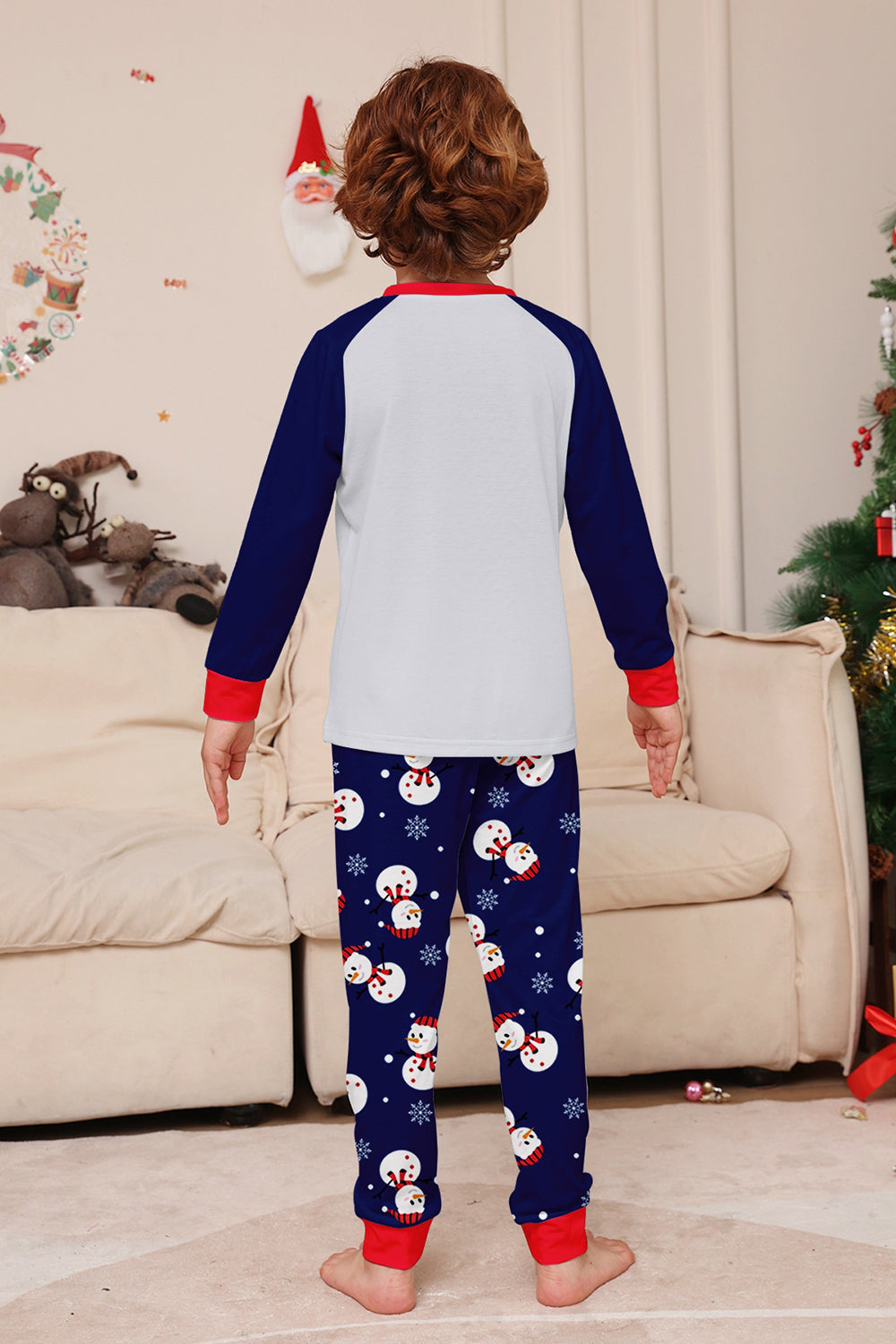 Pijamas de Navidad a juego con estampado de muñeco de nieve gris azul