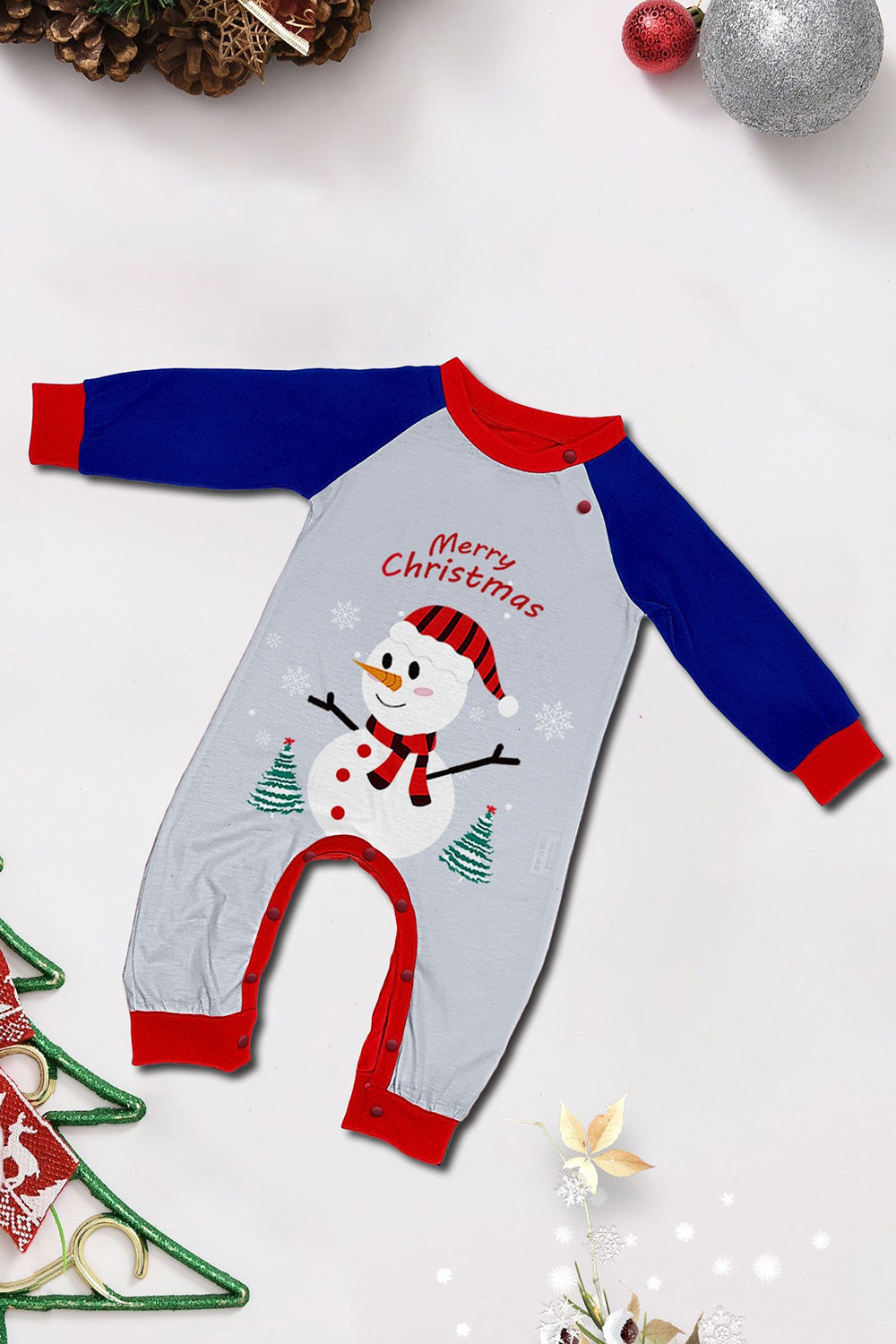 Pijamas de Navidad a juego con estampado de muñeco de nieve gris azul