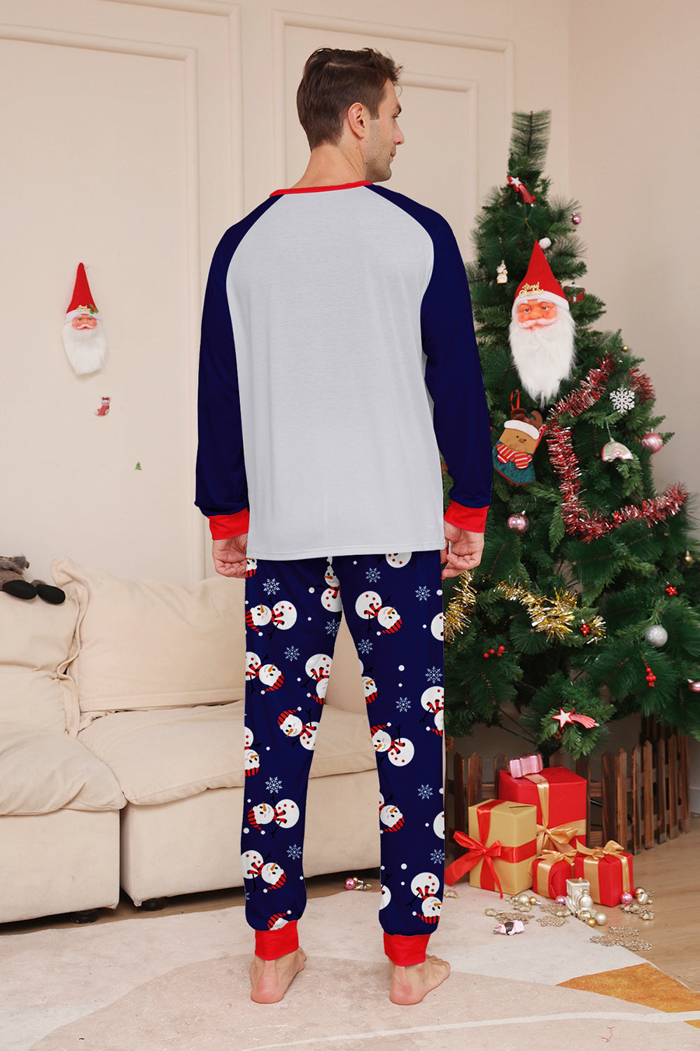 Pijamas de Navidad a juego con estampado de muñeco de nieve gris azul