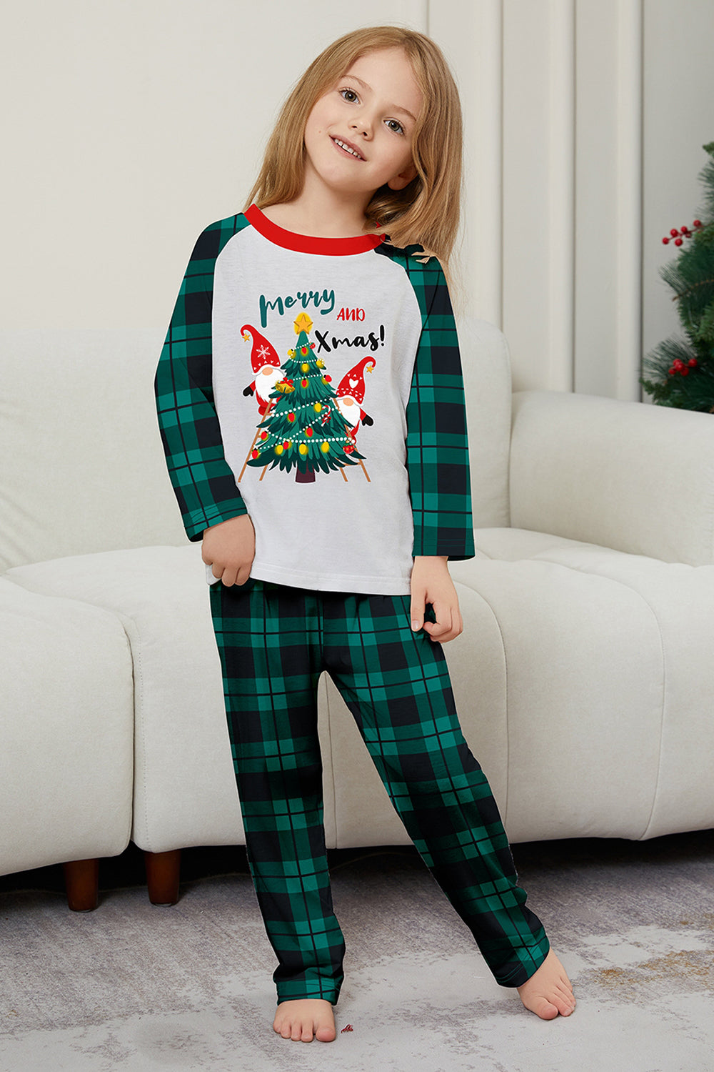 Conjunto de pijamas a juego con estampado de cuadros verdes Merry Christmas