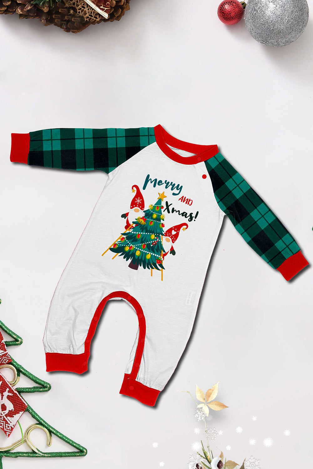 Conjunto de pijamas a juego con estampado de cuadros verdes Merry Christmas